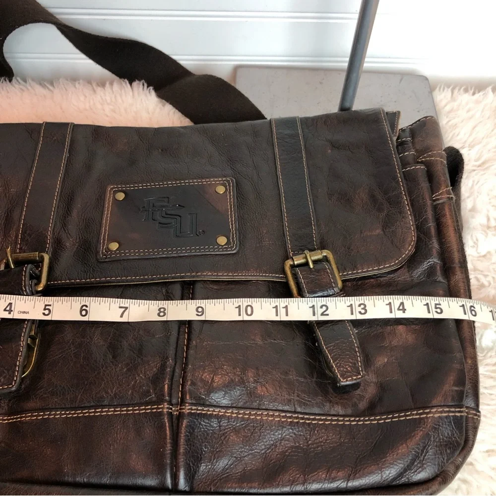 Florida State Gridiron Brown Leather Messenger Book Laptop Bag Seatbelt Strap